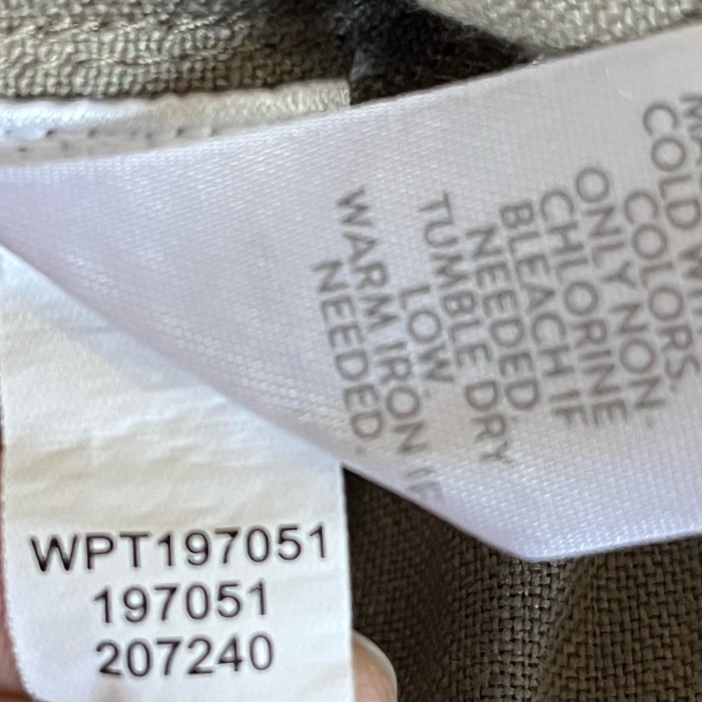 Pure Jill Dyed Linen Pull On Roll Tab Pants M Olive Elastic Waist 35x29 Flaw - Picture 12 of 14
